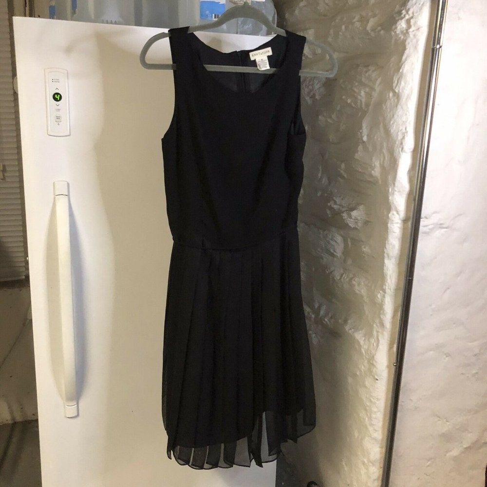 Ann Taylor Womans Fit And Flare Dress 8 Black Polyester Round Neck Sleeveless